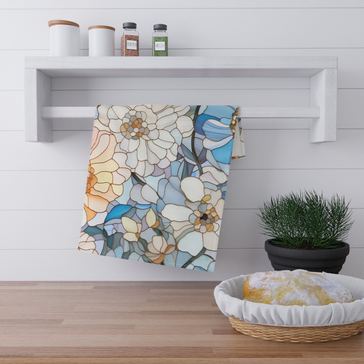 Stained Glass Flowers Kitchen Towel