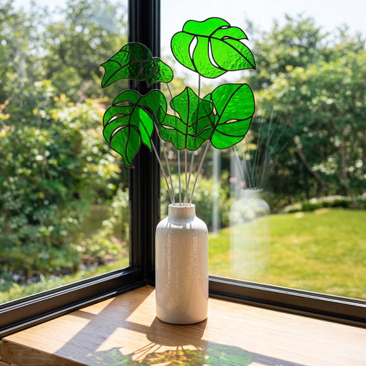 Monstera Leaf Stained Glass Patterns | Plant Stem Suncatchers (PDF, SVG, PNG)