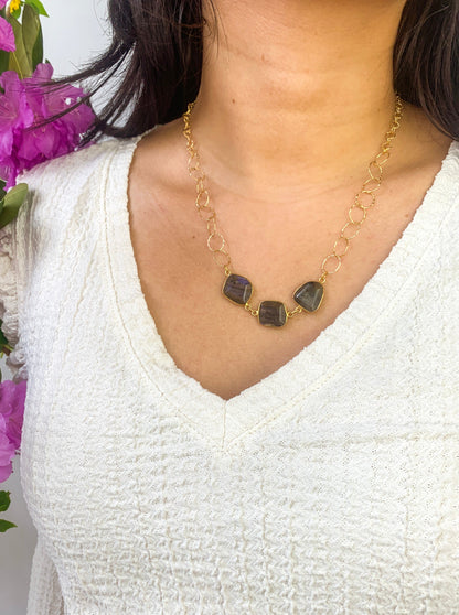 Labradorite Pebble Magnetic Necklace - Necklaces from Ash & Rose