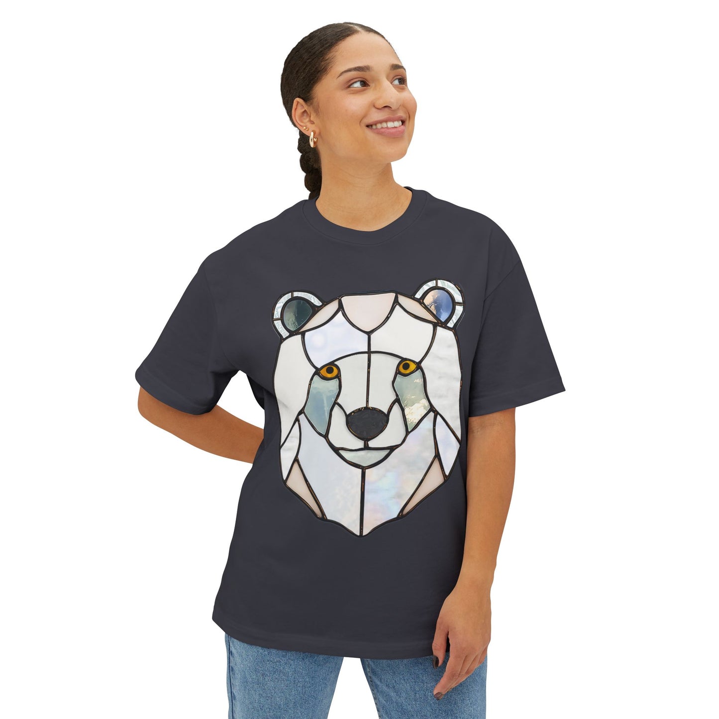 Stained Glass Polar Bear Oversized Tee Shirt