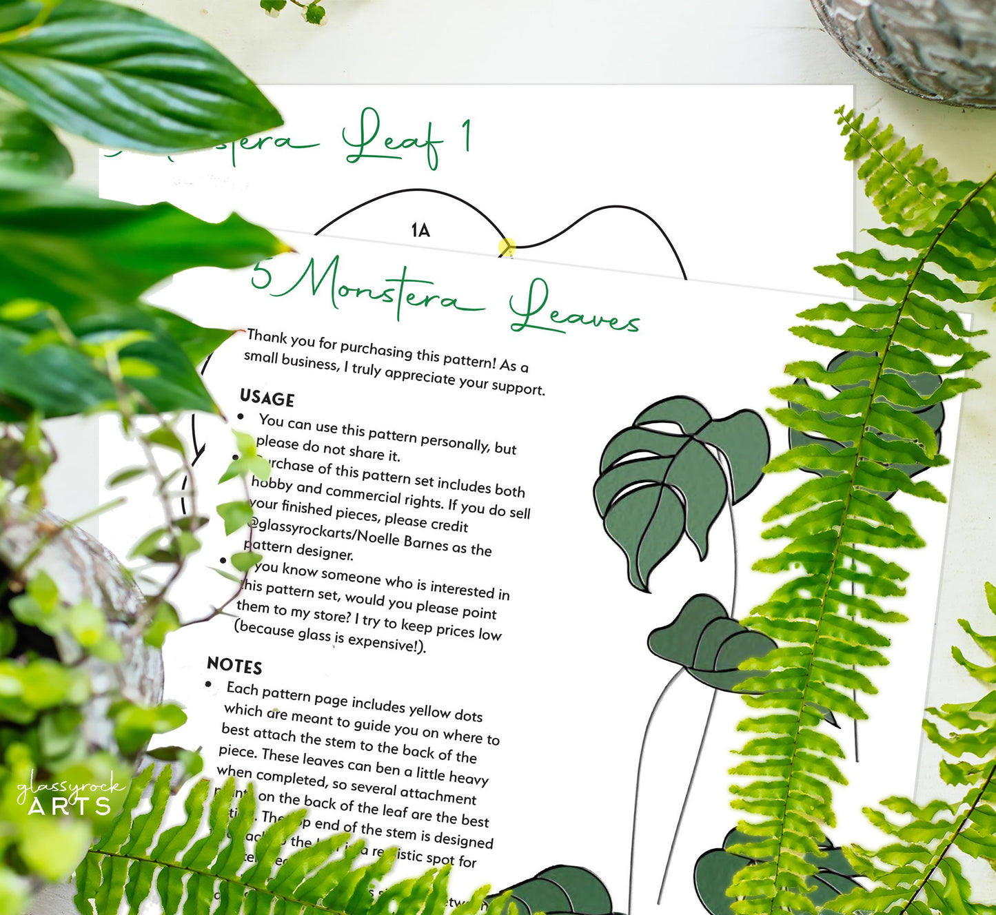 Monstera Leaf Stained Glass Patterns | Plant Stem Suncatchers (PDF, SVG, PNG)