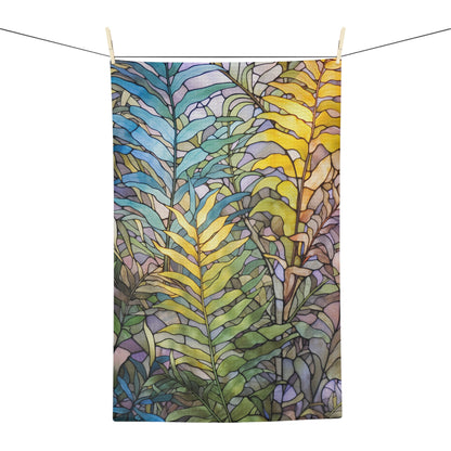 Stained Glass Ferns Kitchen Tea Towel, Soft 16x25" Waffle Towel