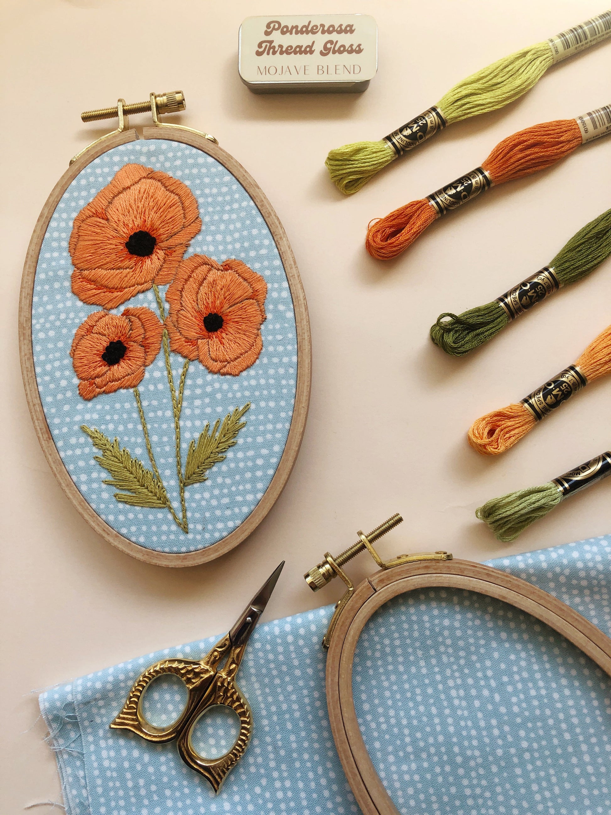 Poppies - Intermediate Floral Hand Embroidery Kit - Needlecraft Kits from MCreativeJ