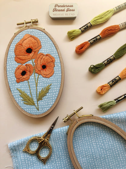 Poppies - Intermediate Floral Hand Embroidery Kit - Needlecraft Kits from MCreativeJ