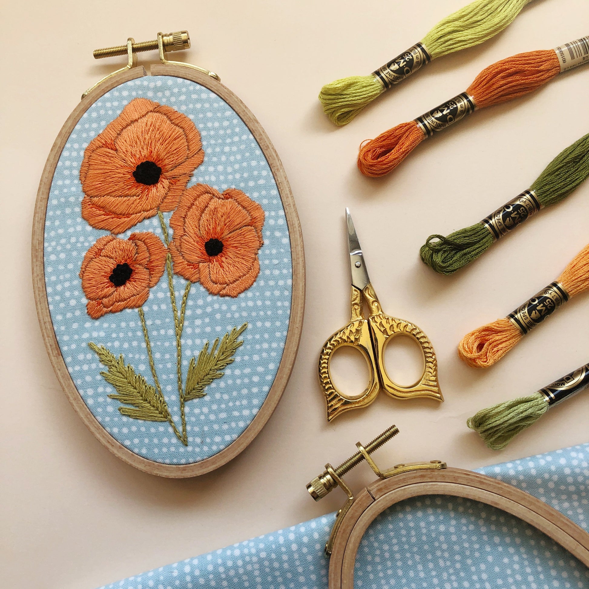 Poppies - Intermediate Floral Hand Embroidery Kit - Needlecraft Kits from MCreativeJ