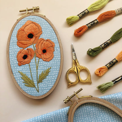 Poppies - Intermediate Floral Hand Embroidery Kit - Needlecraft Kits from MCreativeJ