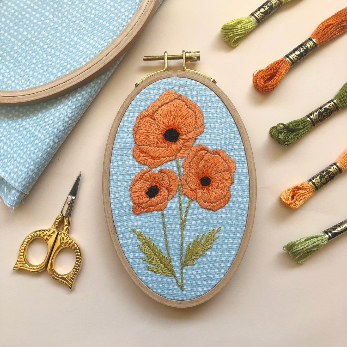 Poppies - Intermediate Floral Hand Embroidery Kit - Needlecraft Kits from MCreativeJ