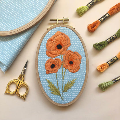 Poppies - Intermediate Floral Hand Embroidery Kit - Needlecraft Kits from MCreativeJ