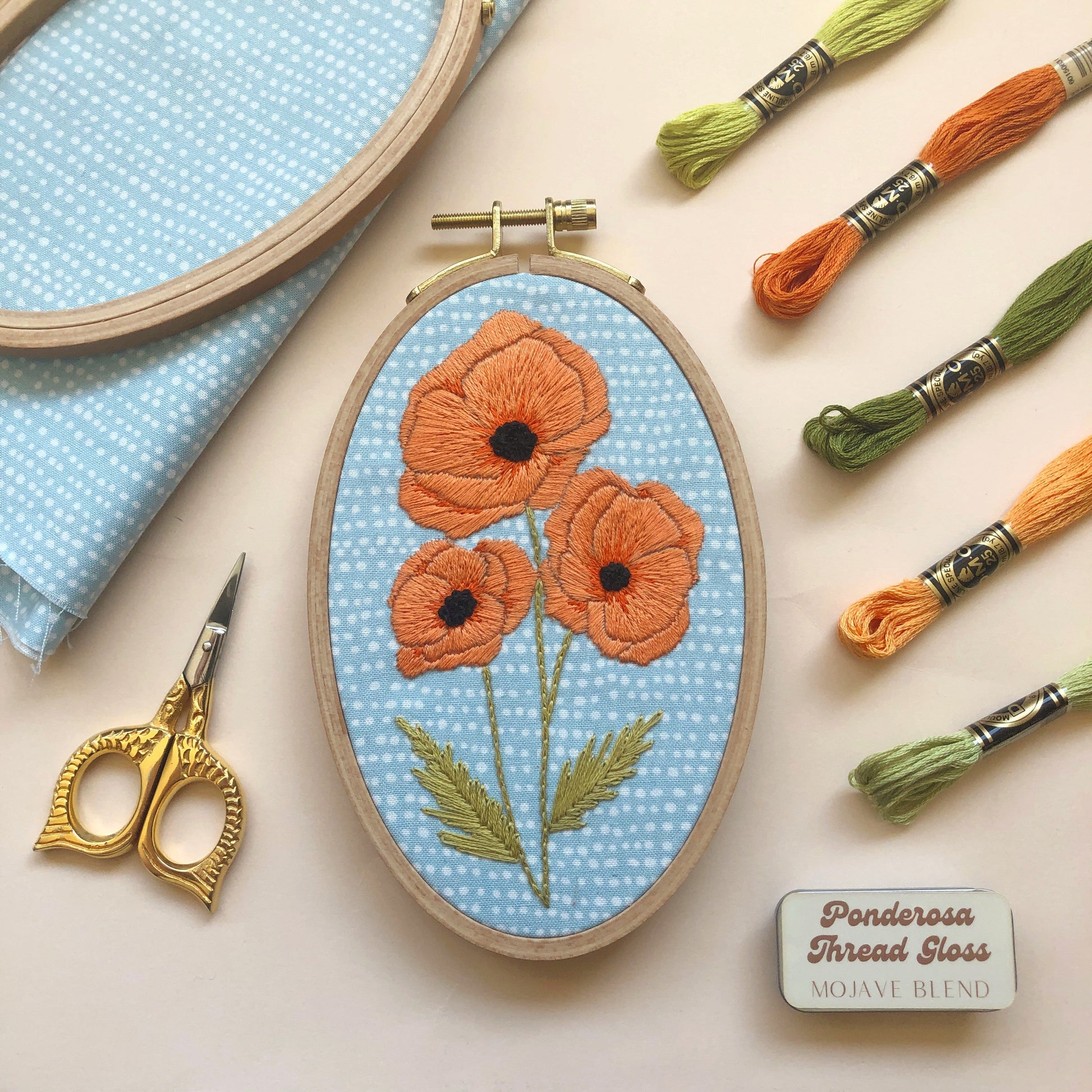 Poppies - Intermediate Floral Hand Embroidery Kit - Needlecraft Kits from MCreativeJ