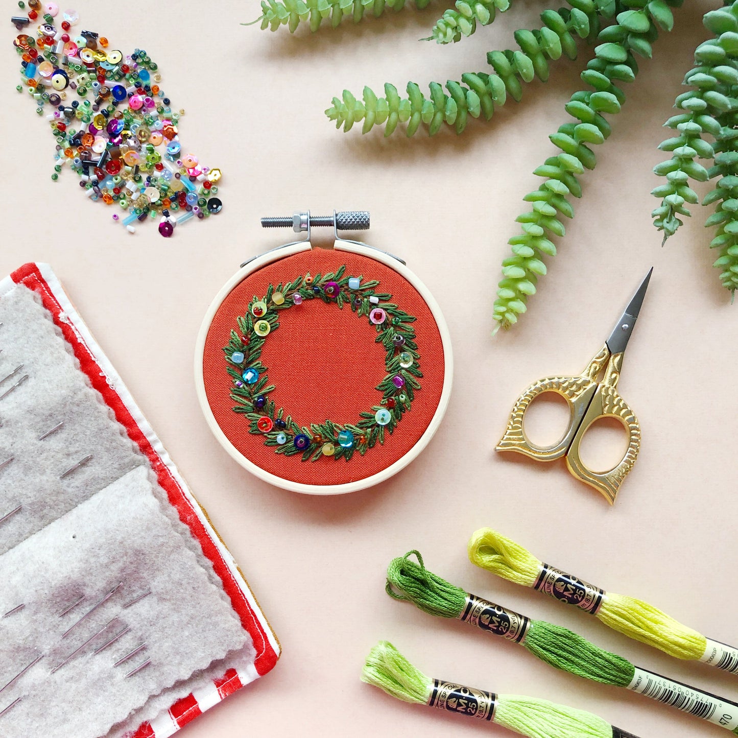 Holiday Wreath Ornament- Bead Embroidery Kit for Beginners