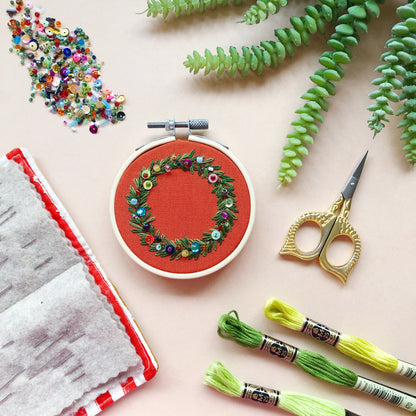 Holiday Wreath Ornament- Bead Embroidery Kit for Beginners