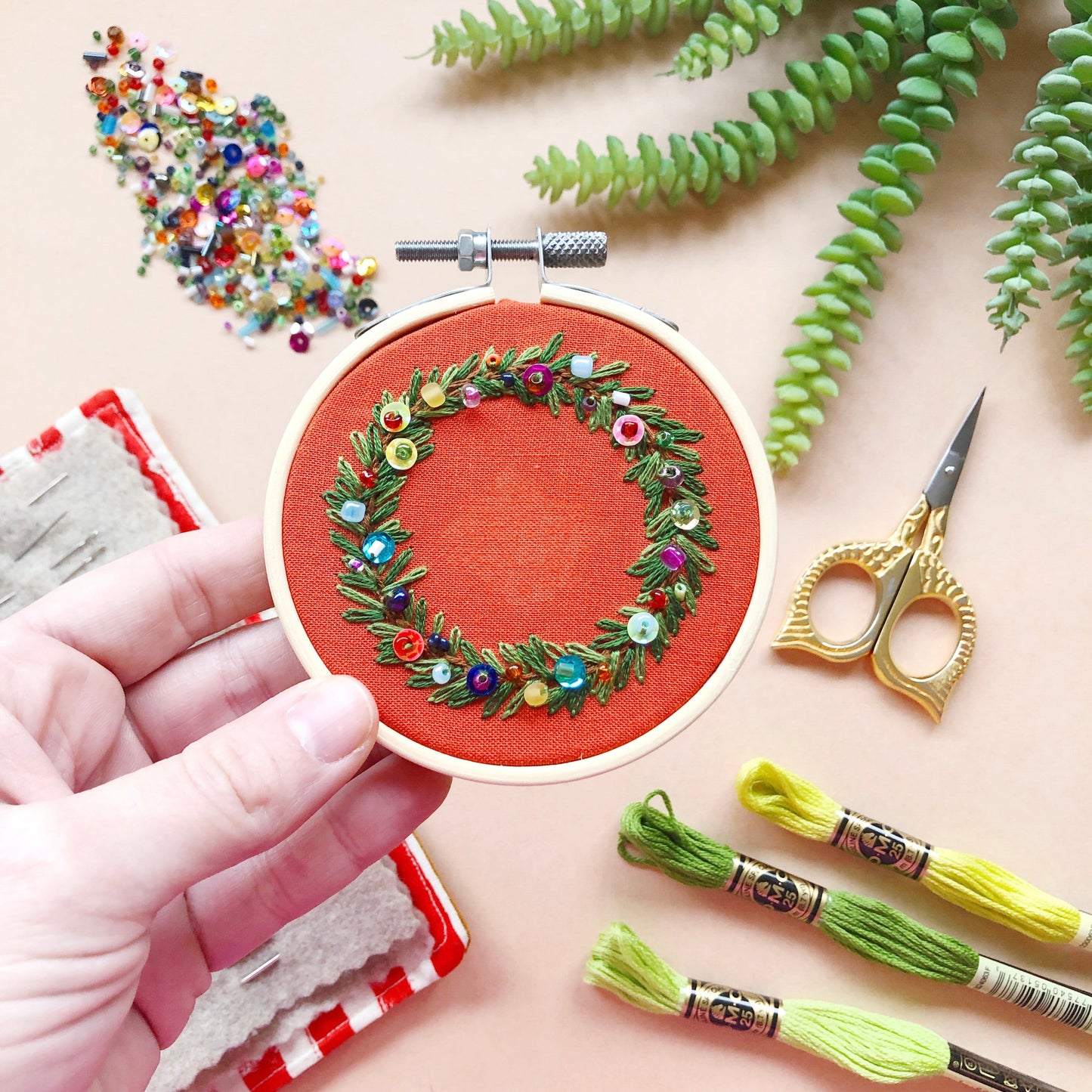 Holiday Wreath Ornament- Bead Embroidery Kit for Beginners