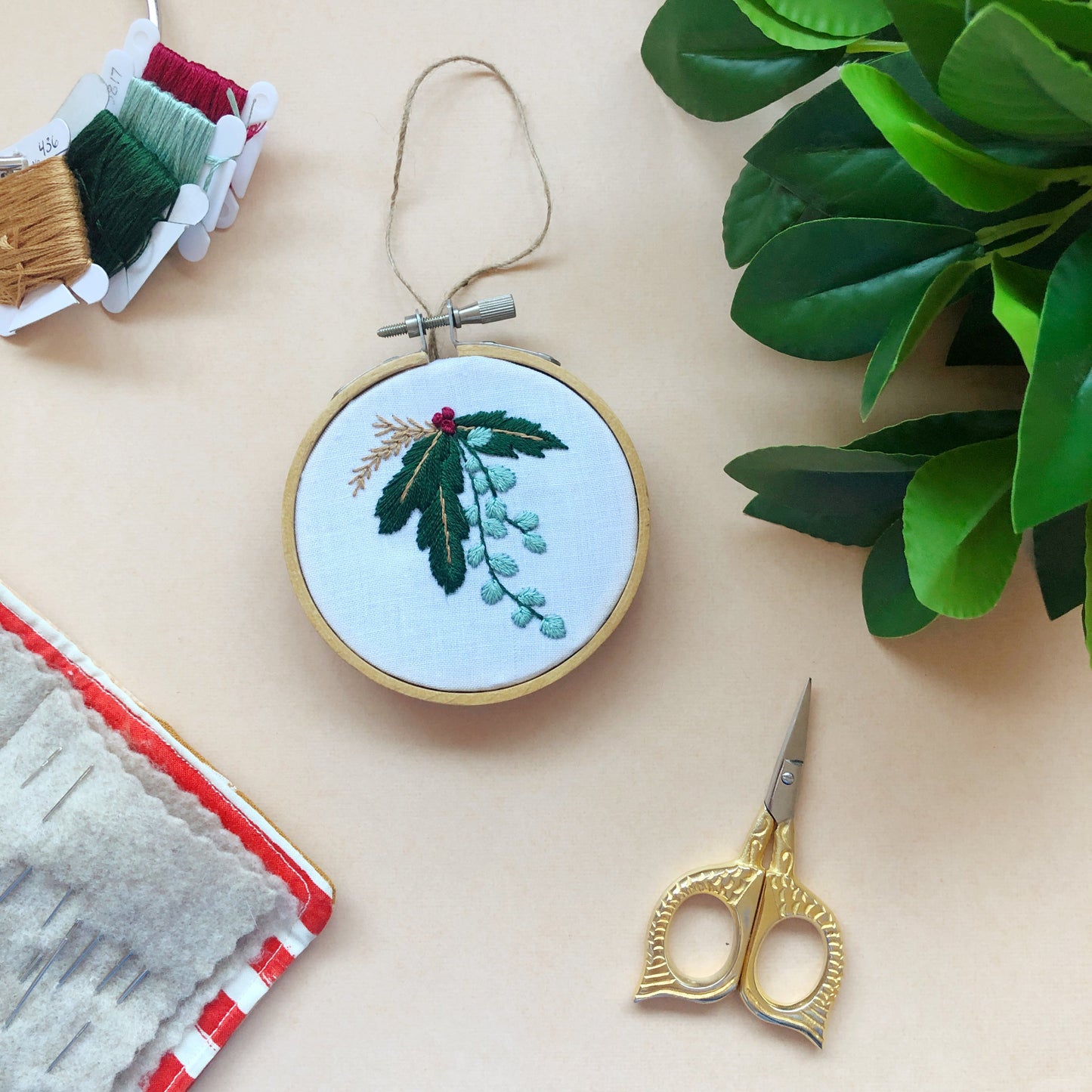 Winter Botanicals Ornament- Mini Embroidery Kit for Beginners