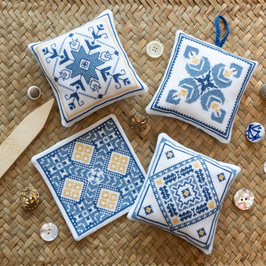 Aegean Ornaments Blue cross stitch folk embroidery kit - Kit from Avlea Folk Embroidery