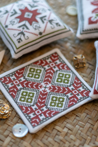 Aegean Ornaments Red cross stitch folk embroidery kit - Kit from Avlea Folk Embroidery