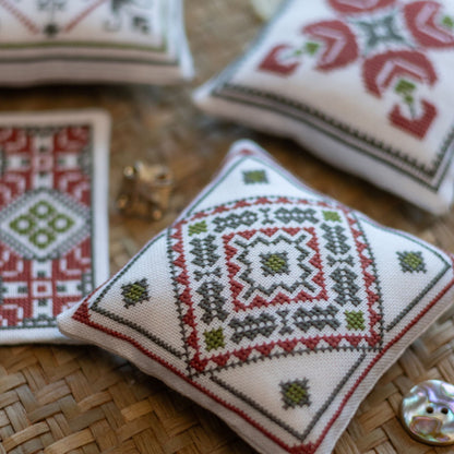 Aegean Ornaments Red cross stitch folk embroidery kit - Kit from Avlea Folk Embroidery