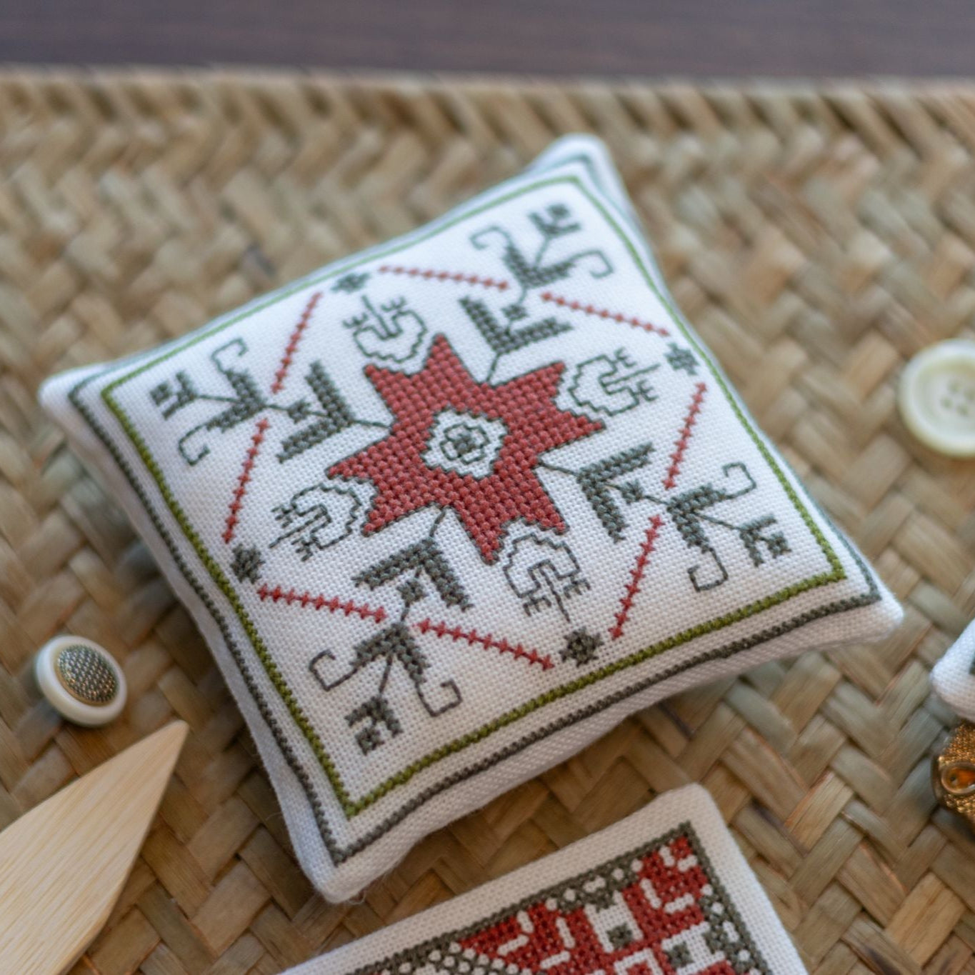 Aegean Ornaments Red cross stitch folk embroidery kit - Kit from Avlea Folk Embroidery