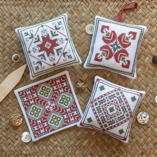 Aegean Ornaments Red cross stitch folk embroidery kit - Kit from Avlea Folk Embroidery
