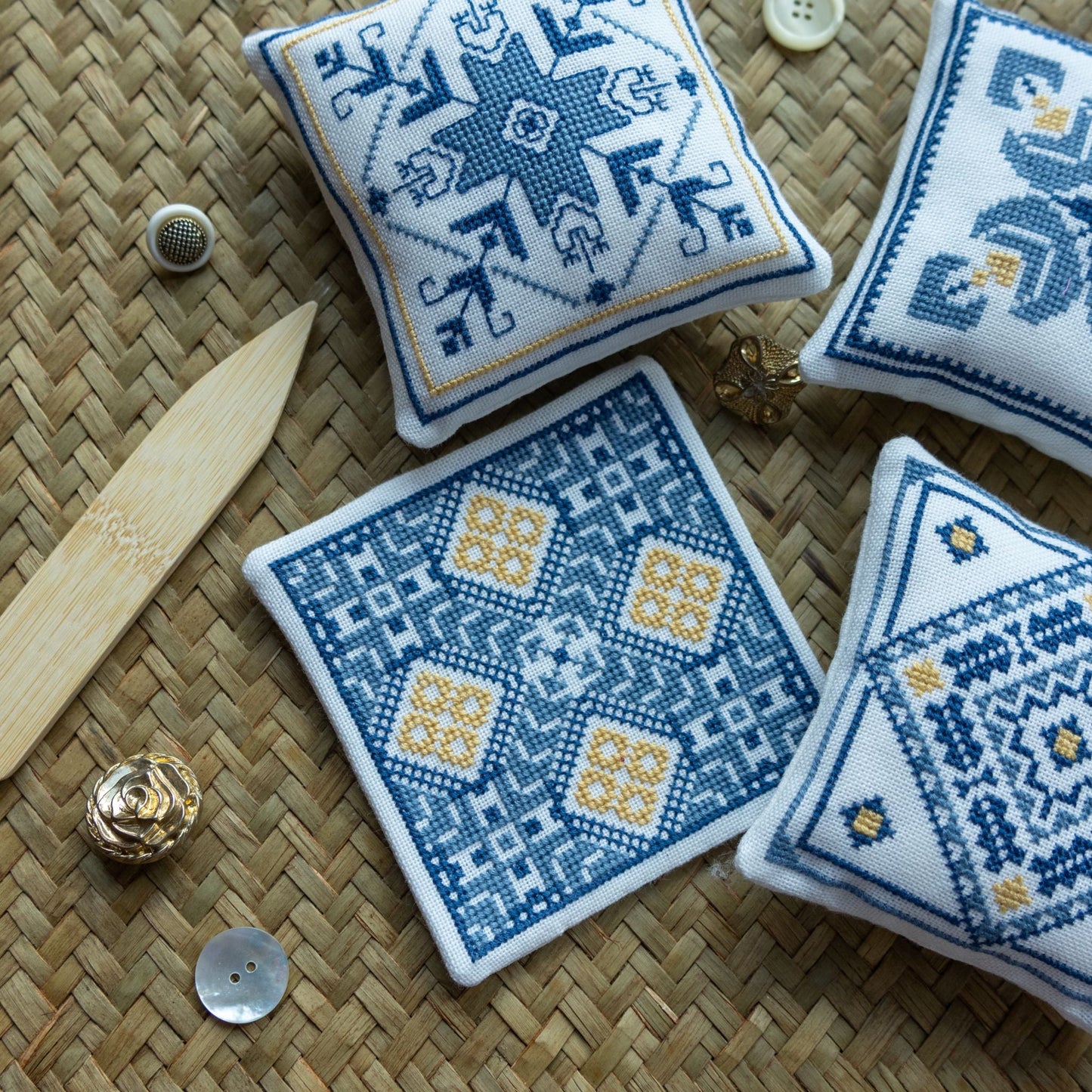 Aegean Ornaments Blue cross stitch folk embroidery kit - Kit from Avlea Folk Embroidery