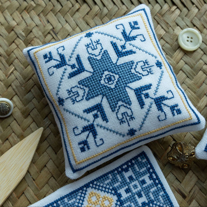 Aegean Ornaments Blue cross stitch folk embroidery kit - Kit from Avlea Folk Embroidery