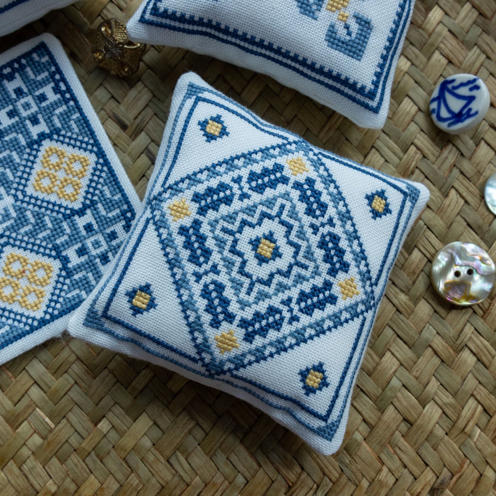 Aegean Ornaments Blue cross stitch folk embroidery kit - Kit from Avlea Folk Embroidery