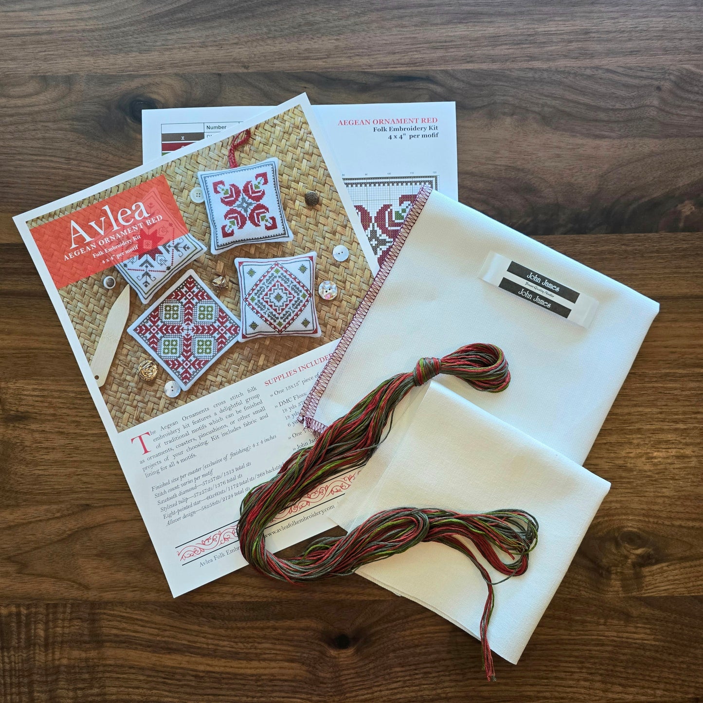 Aegean Ornaments Red cross stitch folk embroidery kit - Kit from Avlea Folk Embroidery