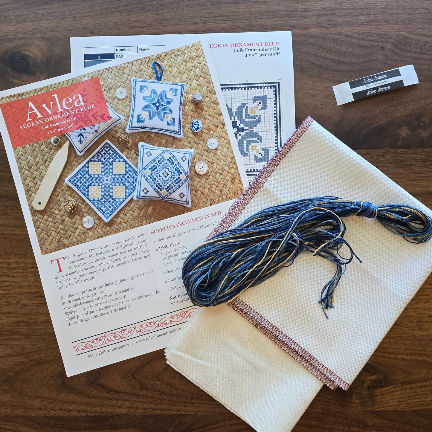 Aegean Ornaments Blue cross stitch folk embroidery kit - Kit from Avlea Folk Embroidery