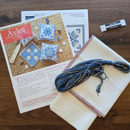 Aegean Ornaments Blue cross stitch folk embroidery kit - Kit from Avlea Folk Embroidery