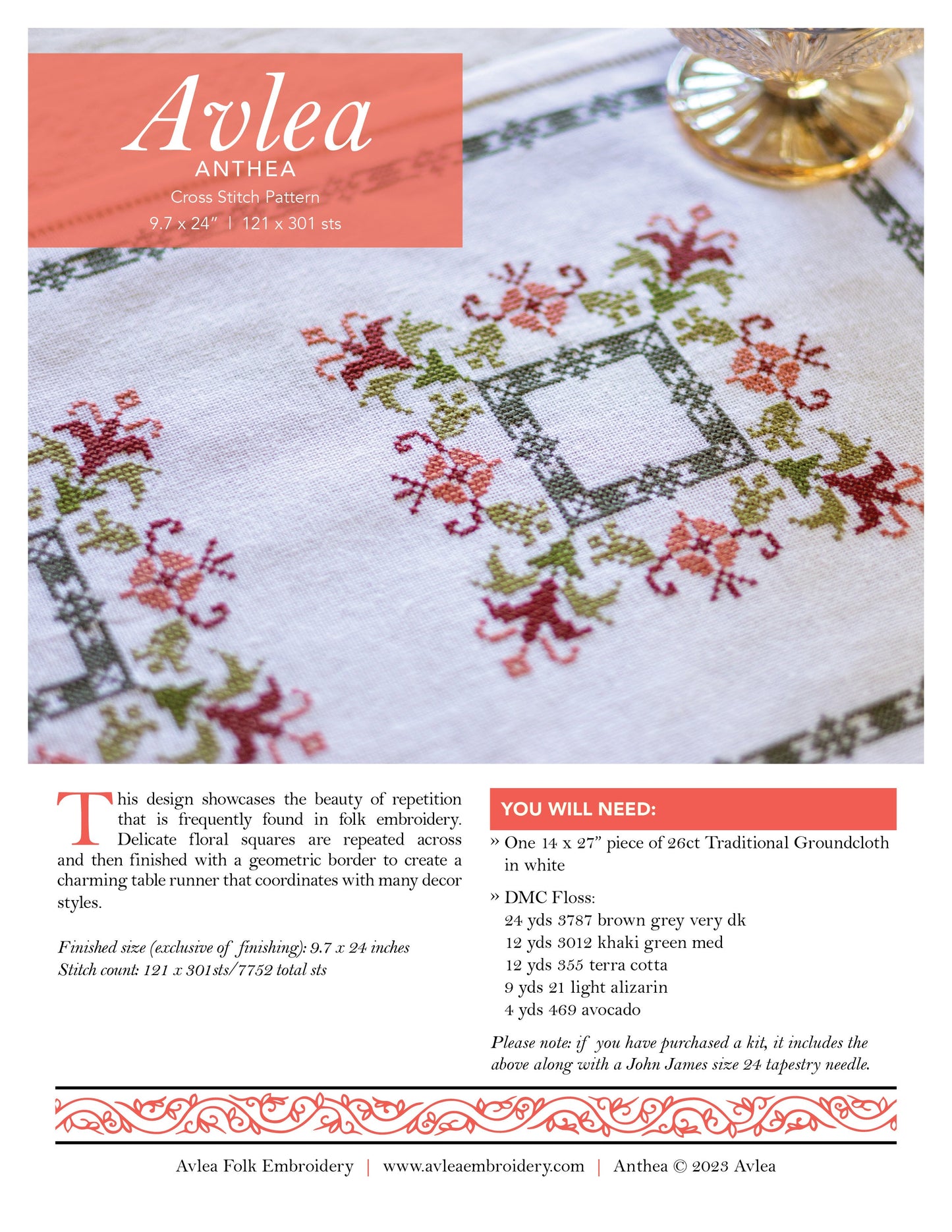 Anthea table runner cross stitch folk embroidery kit