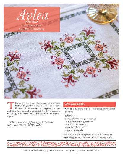Anthea table runner cross stitch folk embroidery kit