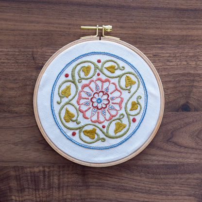Arcadian Rose embroidery hoop kit - Kit from Avlea Folk Embroidery