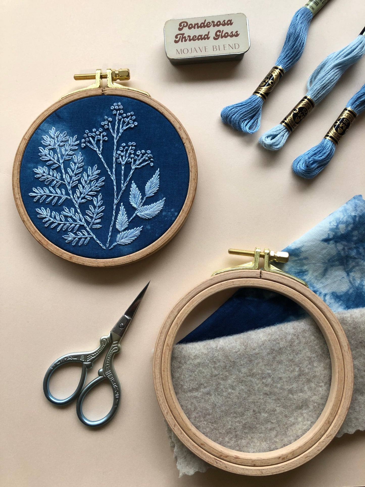 Cyanotype Botanicals - Hand Embroidery Kit for Beginners