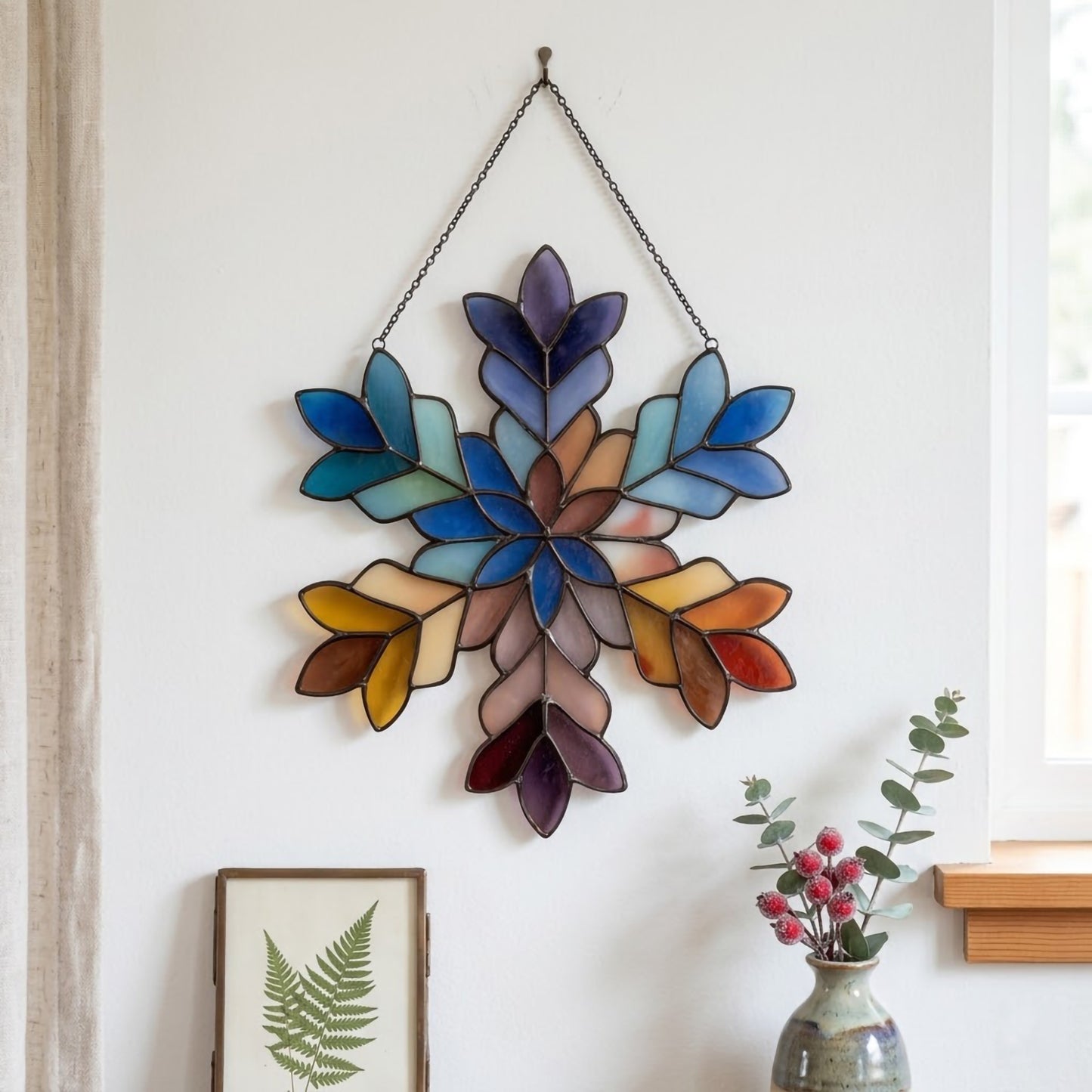 Boho Snowflake Stained Glass Pattern and PNG