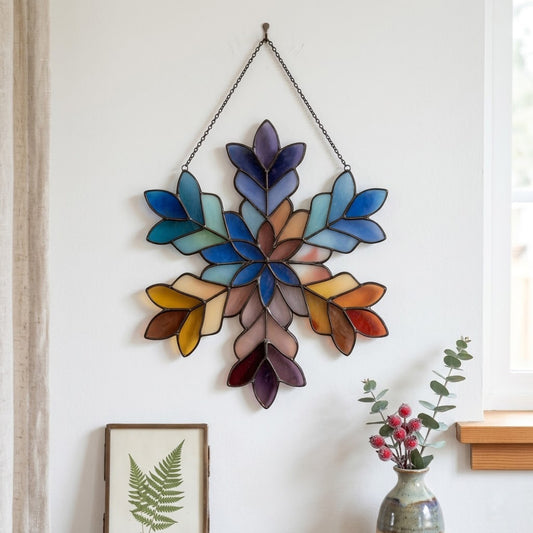 Boho Snowflake Stained Glass Pattern and PNG