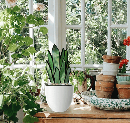 3D Snake Plant Leaves Stained Glass Pattern