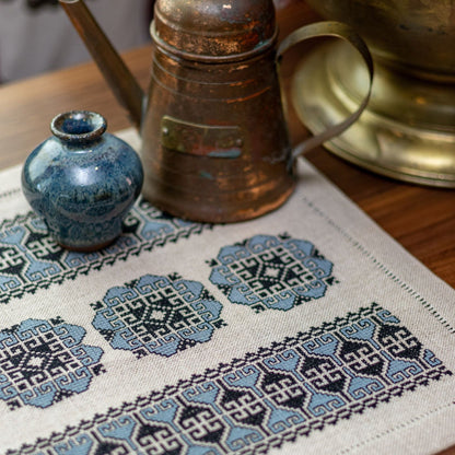 Blue Hellebore cross stitch folk embroidery kit