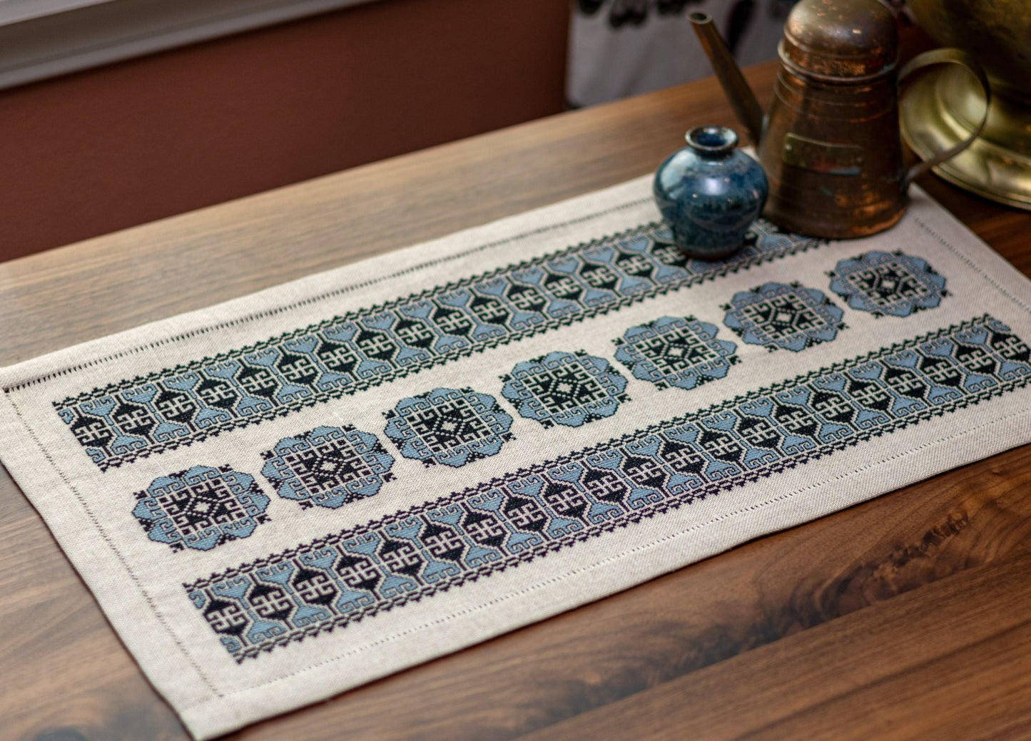 Blue Hellebore cross stitch folk embroidery kit