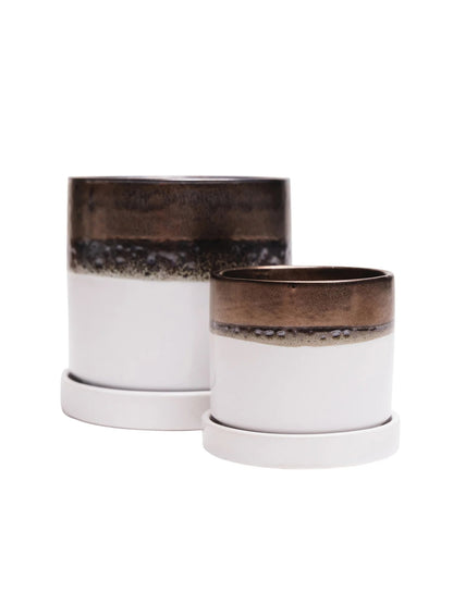 Bronze White Ceramic Plant Pot and Saucer - plant pot from Ash & Rose