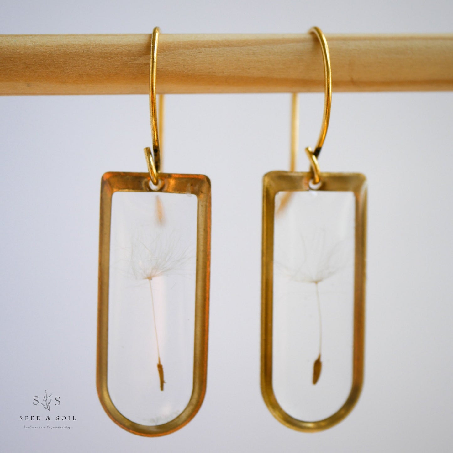 Cathedral Earrings - Gold tone brass Dandelion Seed from Seed&SoilShop