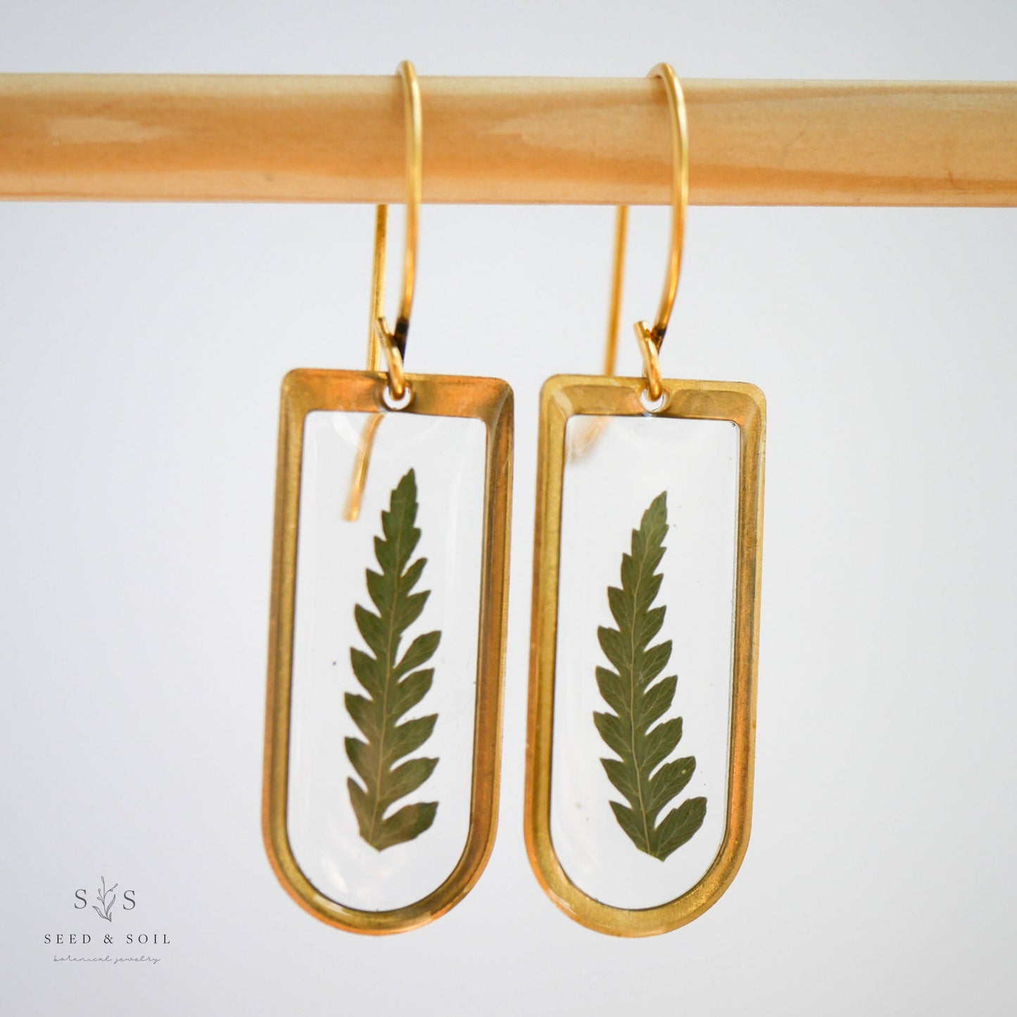 Cathedral Earrings - Gold tone brass Fern from Seed&SoilShop