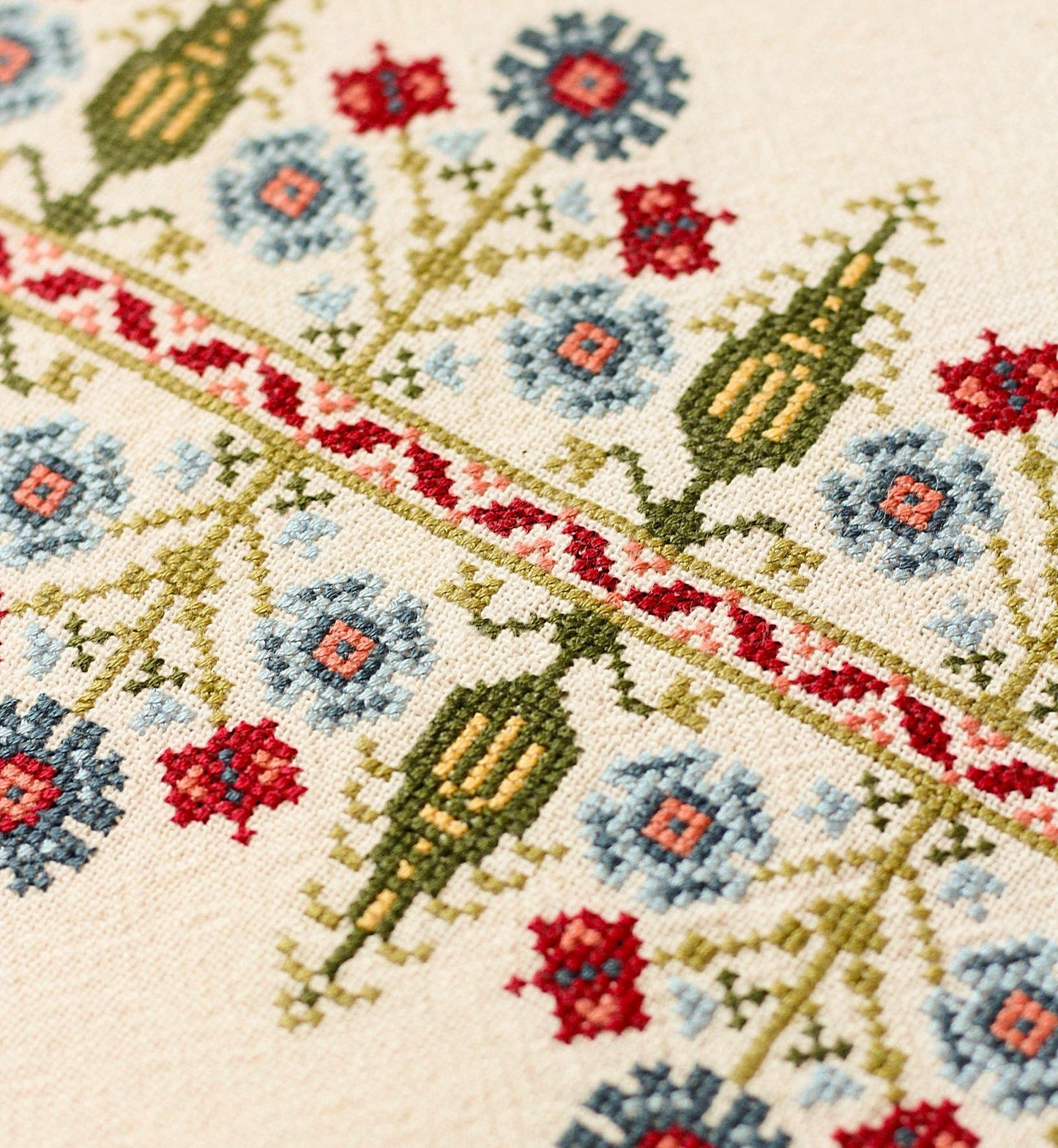 Delphian Cornflower cross stitch folk embroidery kit - Kit from Avlea Folk Embroidery