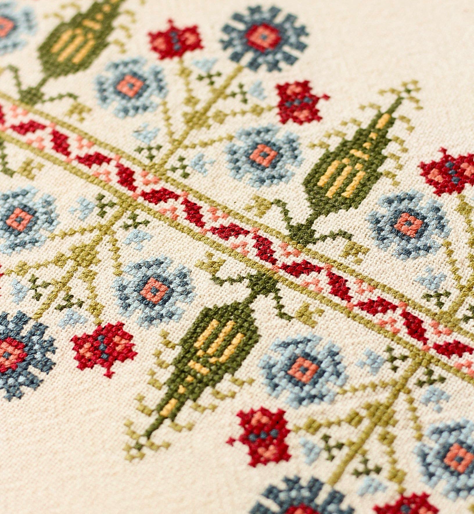 Delphian Cornflower cross stitch folk embroidery kit - Kit from Avlea Folk Embroidery