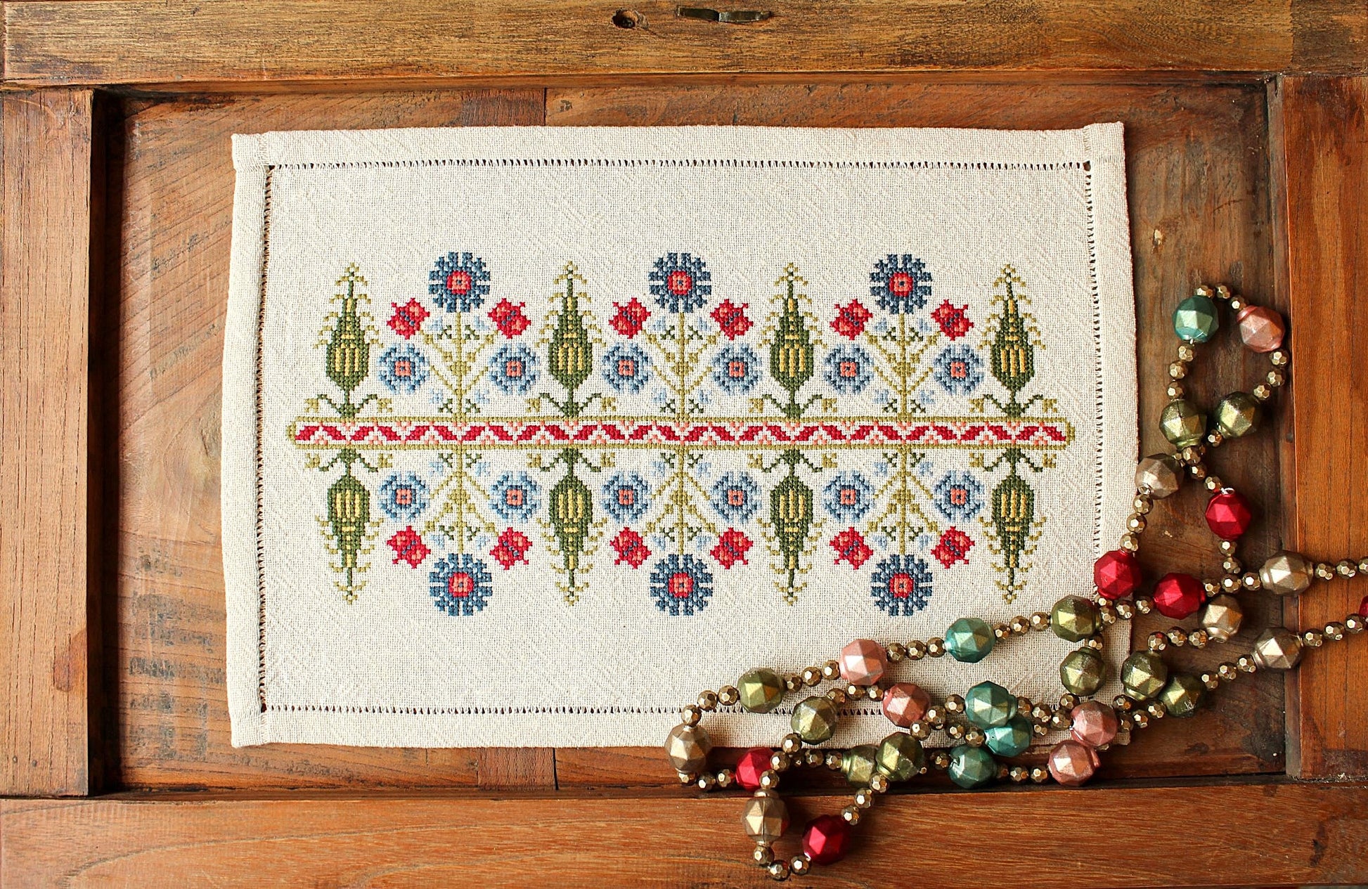 Delphian Cornflower cross stitch folk embroidery kit - Kit from Avlea Folk Embroidery