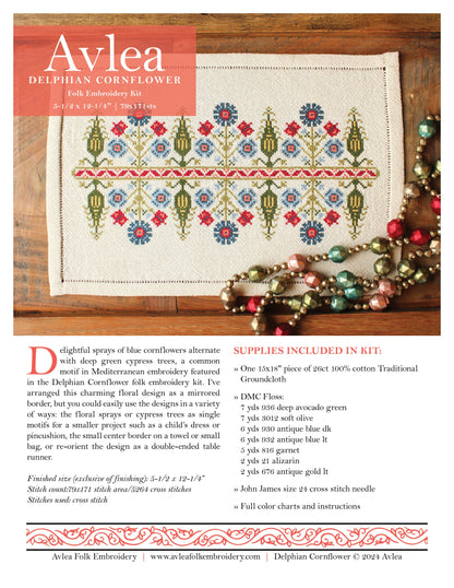 Delphian Cornflower cross stitch folk embroidery kit - Kit from Avlea Folk Embroidery