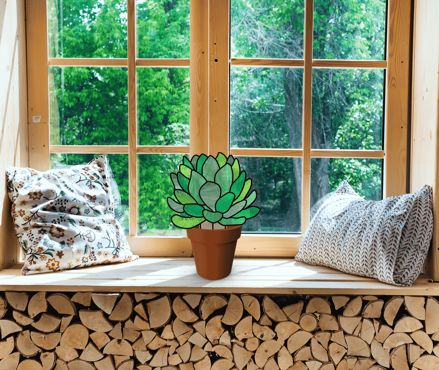 Echeveria Succulent Plant Stem Stained Glass Pattern