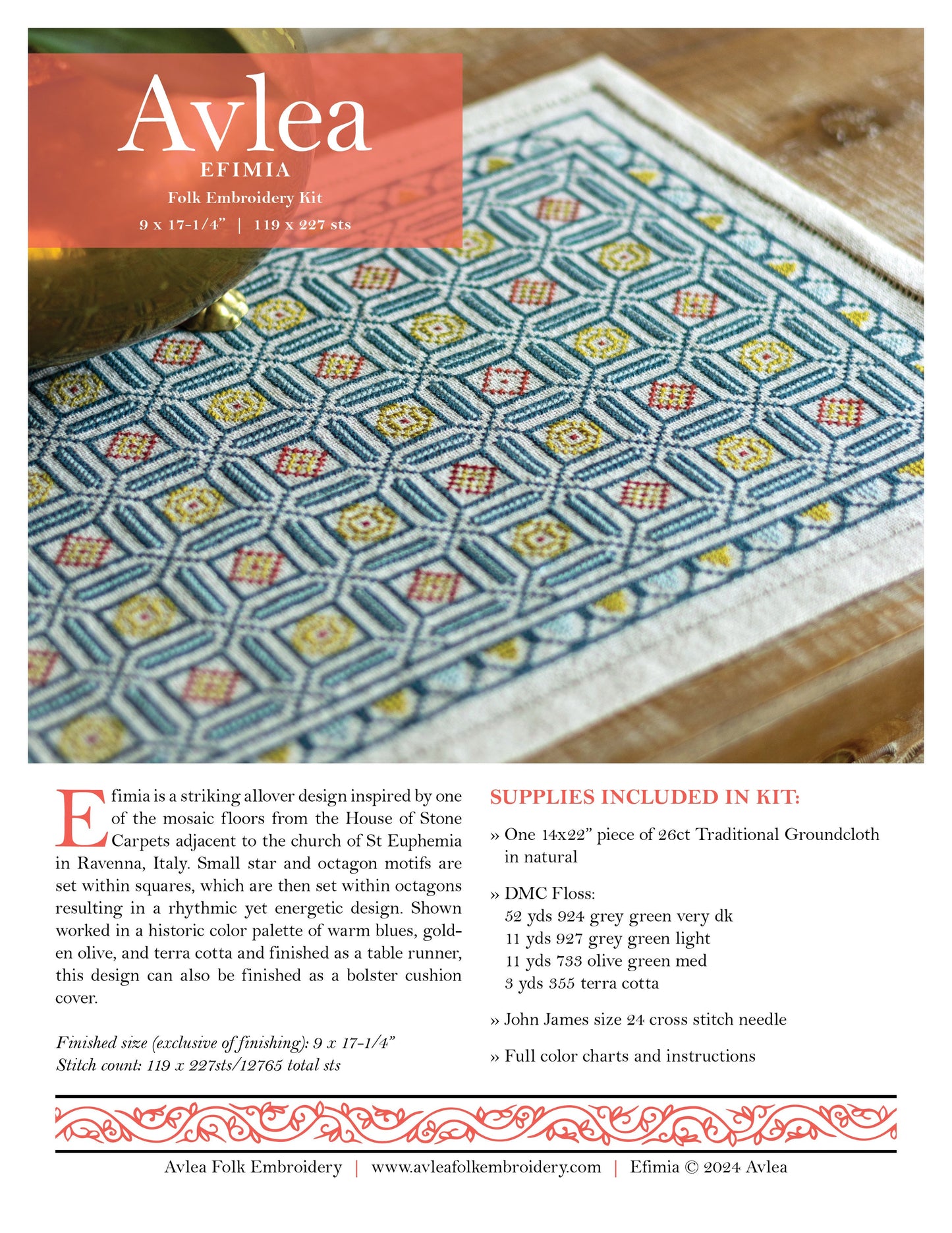 Efimia cross stitch folk embroidery kit - Kit from Avlea Folk Embroidery