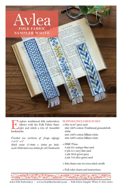 Folk Fabric Sampler Bookmark cross stitch kit