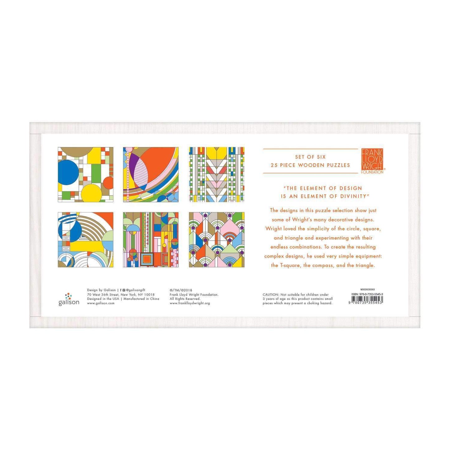 Frank Lloyd Wright Set of 6 25 Piece Wood Jigsaw Puzzle Galison - Jigsaw Puzzle from Puzzle Merchant