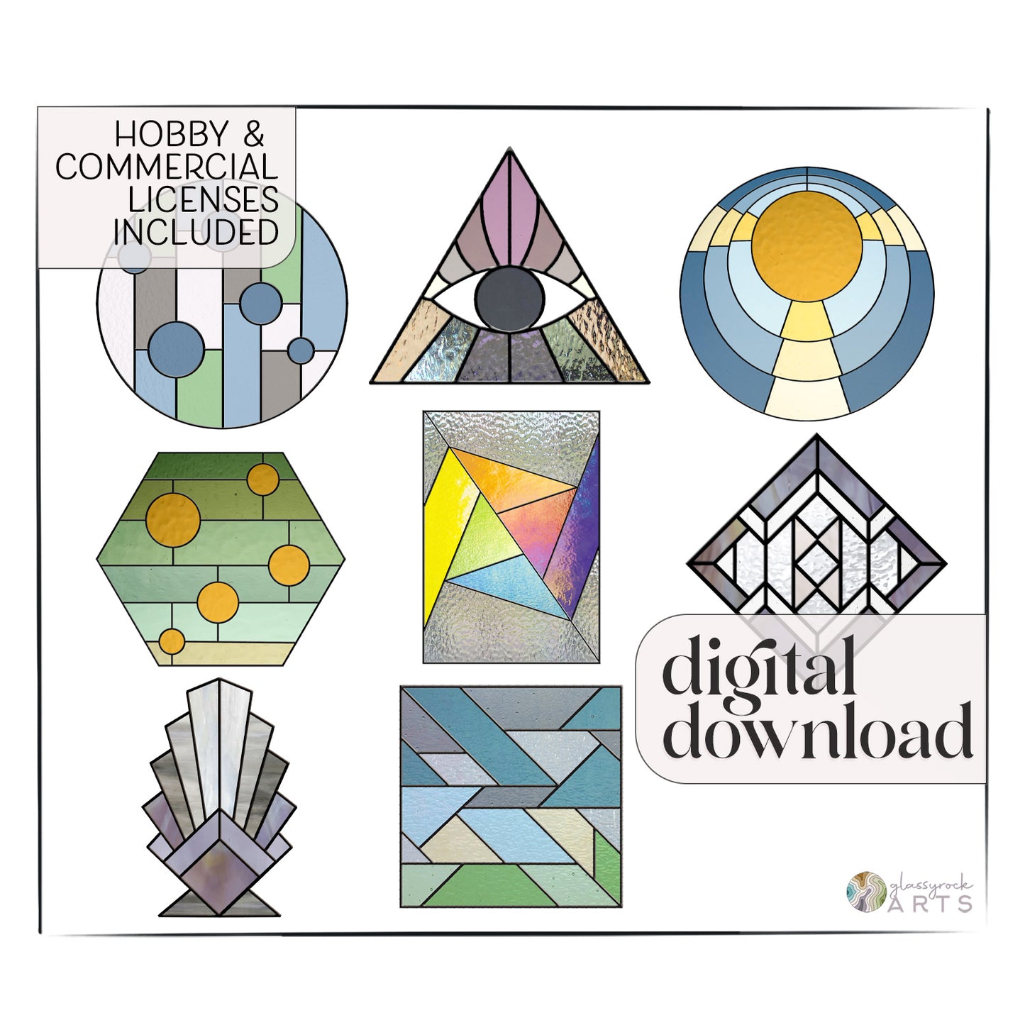 Modern Geometric Stained Glass Patterns Value 8-Pack