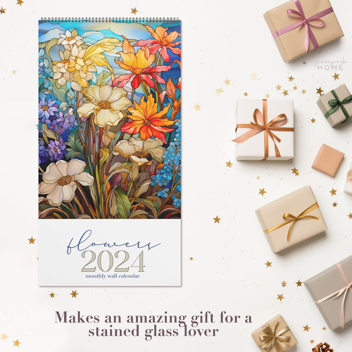 2024 Calendar: Stained Glass Flowers, Floral Calendar